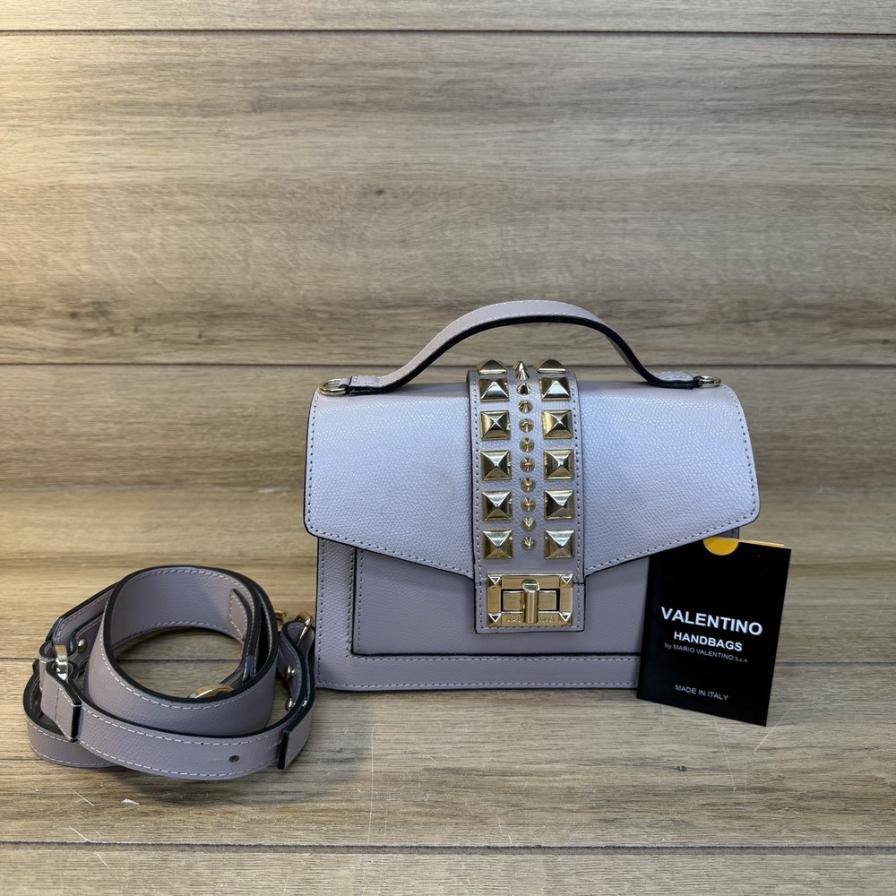 Valentino By Mario Valentino Lilac Leather Gold Studded Top Handle Crossbody Bag